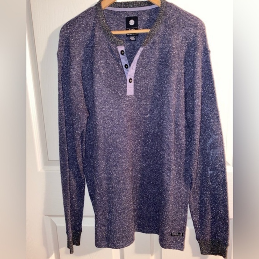 Element Men’s Blue Henley V-Neck Sweater,  Wind, Water, Fire, Earth
